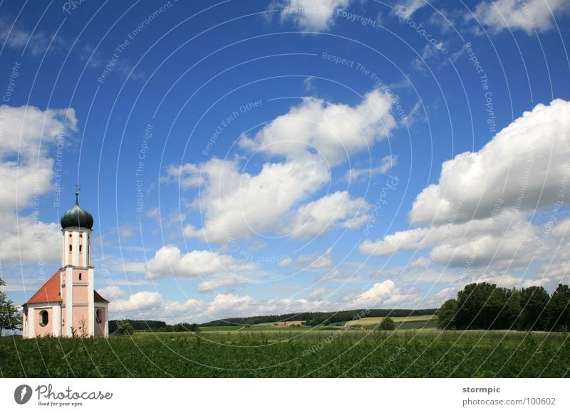 Bayern weiß-blau Wolken Zwiebelturm Sommer Sauberkeit grün Frieden ruhig Pause Gebet Gotteshäuser Panorama (Aussicht) Amerika Landschaft Himmel