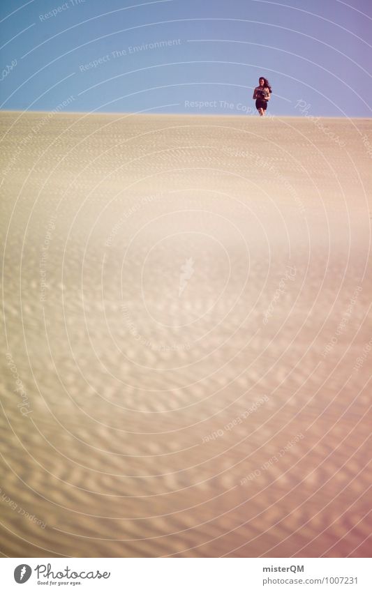 Wanderdüne II Kunst Umwelt Natur Landschaft ästhetisch Zufriedenheit Wüste Sand Wärme Himmel Frau wandern Phantasie Luftspiegelung Sandsturm Farbfoto