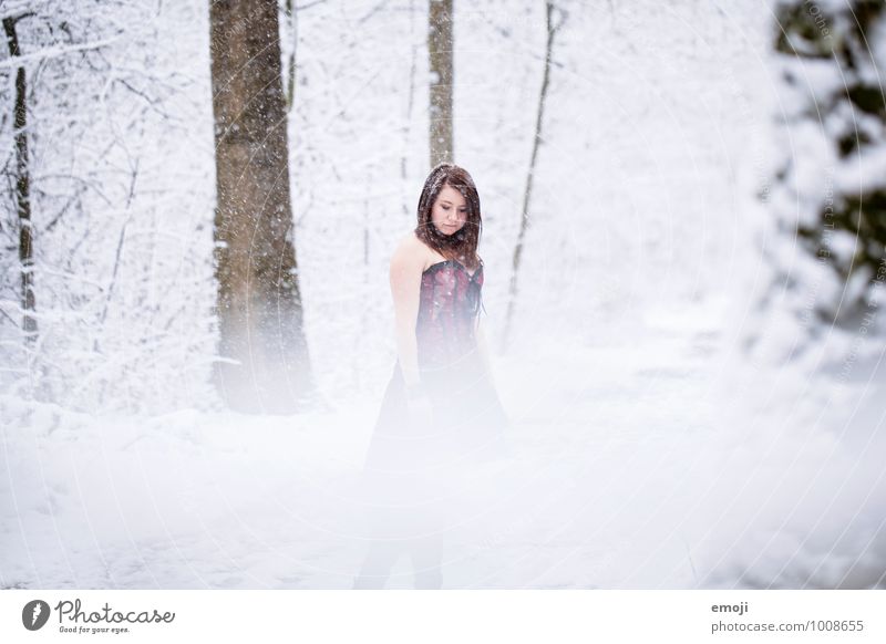 Schnee feminin Junge Frau Jugendliche 1 Mensch 18-30 Jahre Erwachsene Umwelt Natur Winter Schneefall außergewöhnlich kalt Farbfoto Außenaufnahme Tag