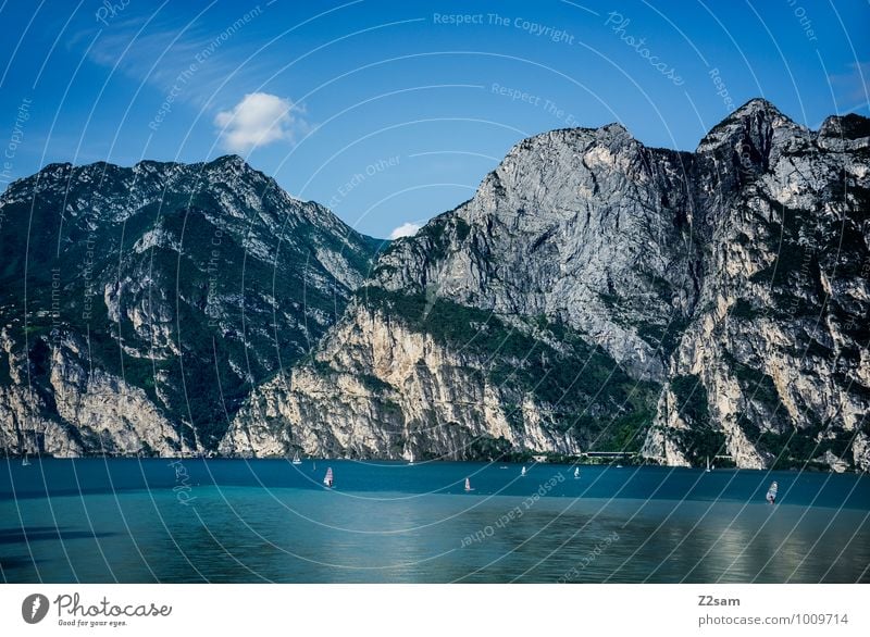 Lago di Garda Umwelt Natur Landschaft Wasser Himmel Sommer Schönes Wetter Felsen Alpen Berge u. Gebirge See Ferne groß nachhaltig natürlich blau Erholung