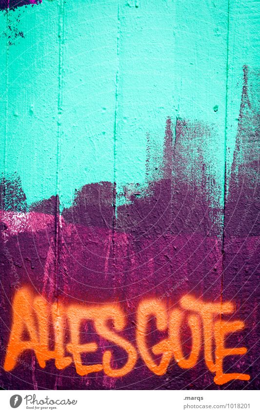 Tschüss, liebe Anne und alles Gute! Stil Feste & Feiern Geburtstag Alles Gute Glückwünsche Mauer Wand Schriftzeichen Graffiti Coolness einzigartig grün orange