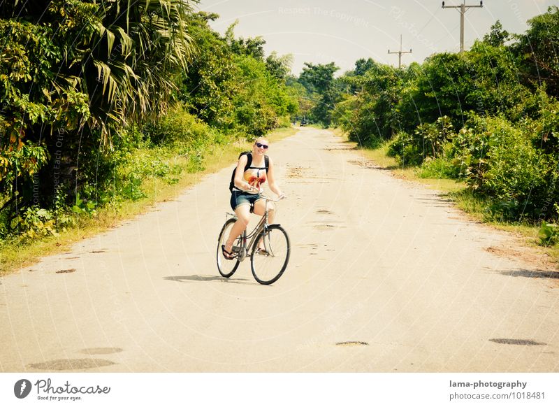Die Leichtigkeit des Seins Ferien & Urlaub & Reisen Sommer Sonne Fahrradfahren Natur Landschaft Sonnenlicht Pflanze Urwald Sukothai Thailand Asien Straße