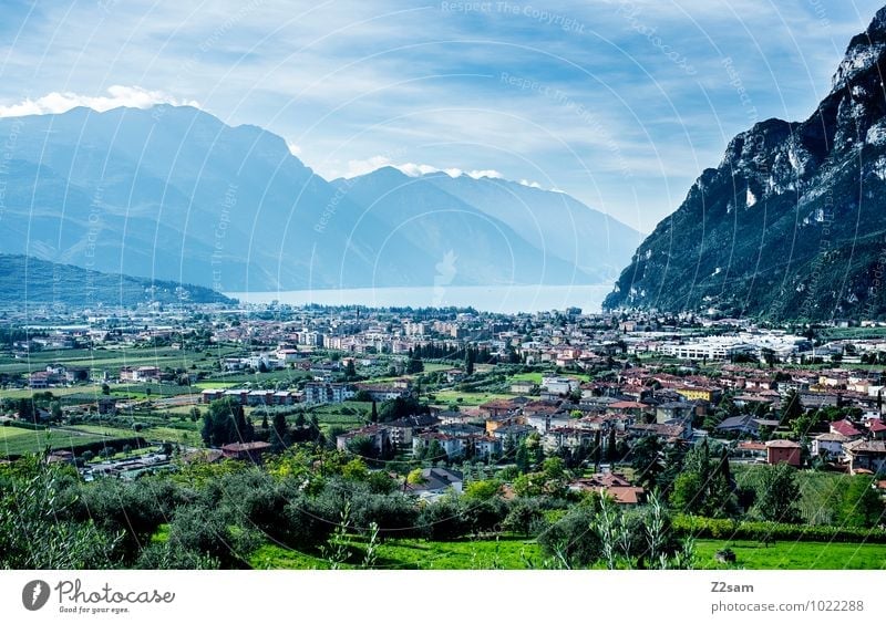 Riva del Garda Ferien & Urlaub & Reisen Sommerurlaub Natur Landschaft Himmel Wolken Klima Wetter Schönes Wetter Sträucher Berge u. Gebirge See Dorf Kleinstadt