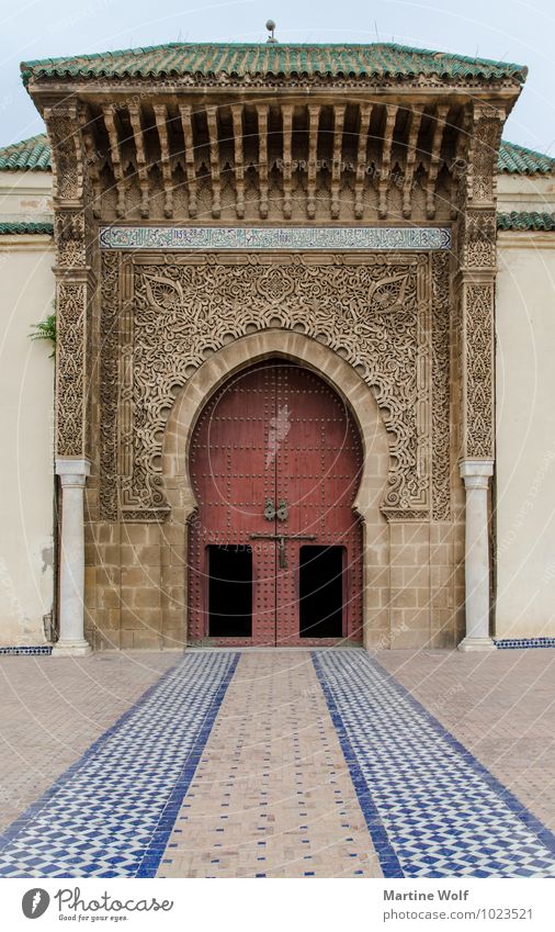 Moulay Ismail Mausoleum Meknes Marokko Afrika Sehenswürdigkeit Grabmal Religion & Glaube Dekoration & Verzierung verziert Farbfoto Außenaufnahme Menschenleer