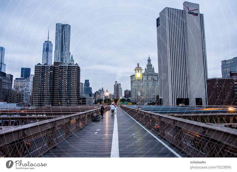 good morning NY New York City Stadt Skyline Haus Hochhaus Brücke Wege & Pfade ästhetisch blau braun grau Erfolg Ferne Farbfoto Außenaufnahme Morgen