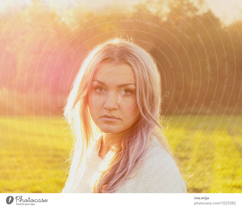 junge blonde langhaarige Frau im Gegenlicht Mensch feminin Junge Frau Jugendliche Erwachsene 1 18-30 Jahre Umwelt Natur Sonne Sonnenaufgang Sonnenuntergang