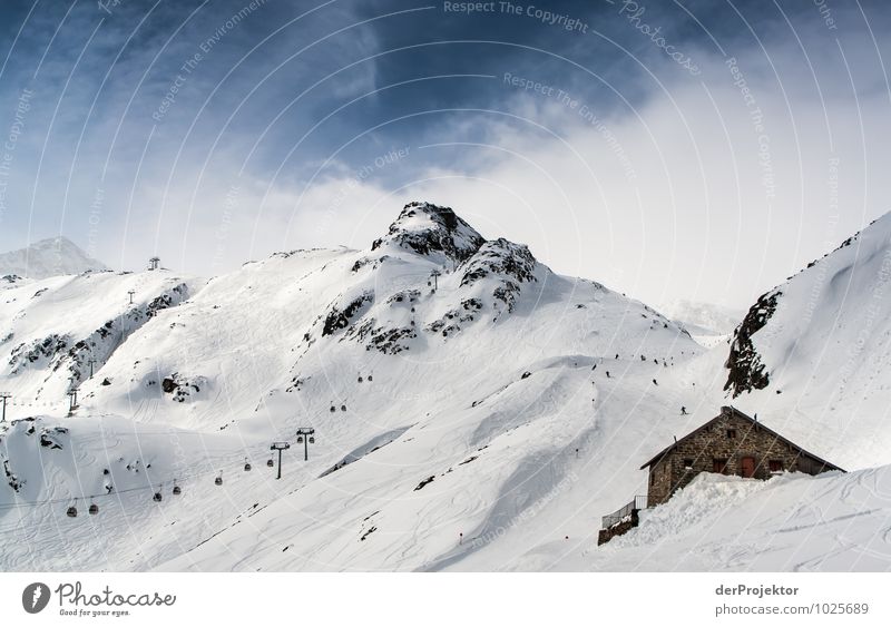 Hütte, Gondel, Berg Ferien & Urlaub & Reisen Tourismus Berge u. Gebirge Wintersport Skifahren Umwelt Natur Landschaft Schnee Hügel Felsen Alpen Gipfel