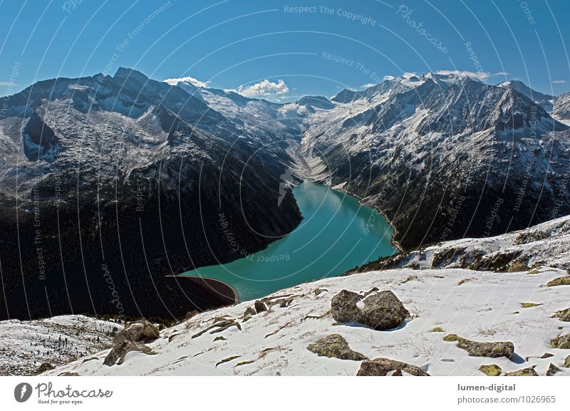 Zillertaler Alpen von der Olperer Hütte aus gesehen Winter Schnee Berge u. Gebirge Wolken Felsen Gletscher See Stein Wasser blau schwarz weiß Klima Berghang