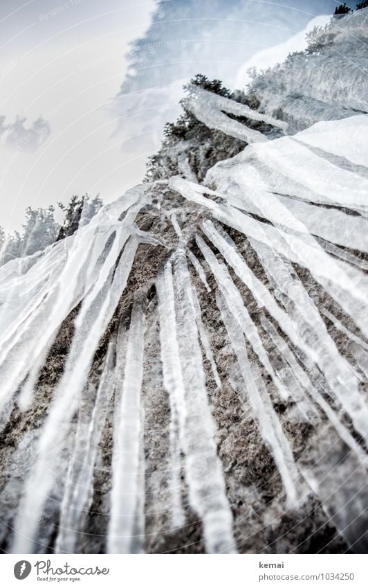 Winterkunst Natur Wasser Himmel Eis Frost Felsen Alpen Berge u. Gebirge Eiszapfen hängen Wachstum außergewöhnlich eckig gigantisch groß kalt gefroren Spitze