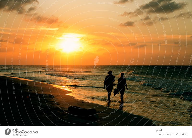 Sonnenuntergang Strand Reflexion & Spiegelung Meer Ferien & Urlaub & Reisen Wellen Wolken Stimmung Karibisches Meer Abenddämmerung Horizont Küste Wasser