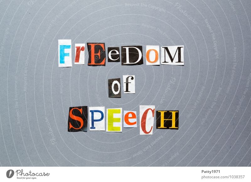 Freedom of speech Printmedien Zeitung Zeitschrift Zeichen Schriftzeichen Typographie sprechen frei Mut Freiheit Redefreiheit Englisch anonym ausgeschnitten Wort