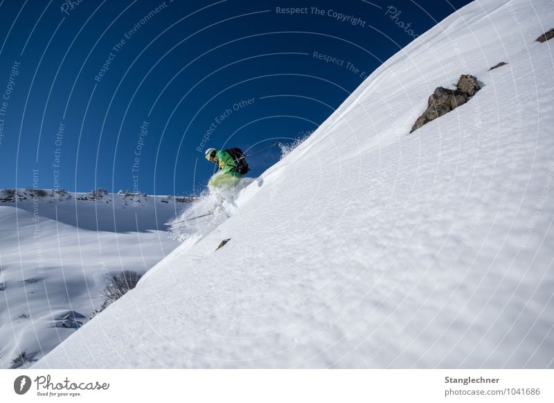 Pow Drop Sport Wintersport Sportler Skier Skipiste Tiefschnee Mensch maskulin Erwachsene 1 Umwelt Natur Himmel Wolkenloser Himmel Wetter Schönes Wetter Schnee