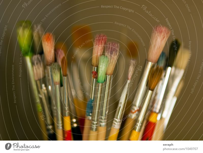 Pinsel Bürste Farbe Farben und Lacke zeichnen Bild mehrfarbig Sammlung Vorrat Kunst Kreativität Objektfotografie Acryl Borsten Werkzeug Basteln Künstler Maler