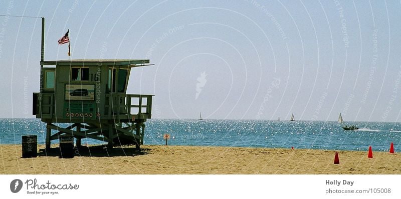 Baywatch Strand Meer Pazifik Haus Strandhaus Wasserfahrzeug Fahne Rettungsschwimmer Sommer Sommergefühl Ferien & Urlaub & Reisen Sandstrand Los Angeles Küste