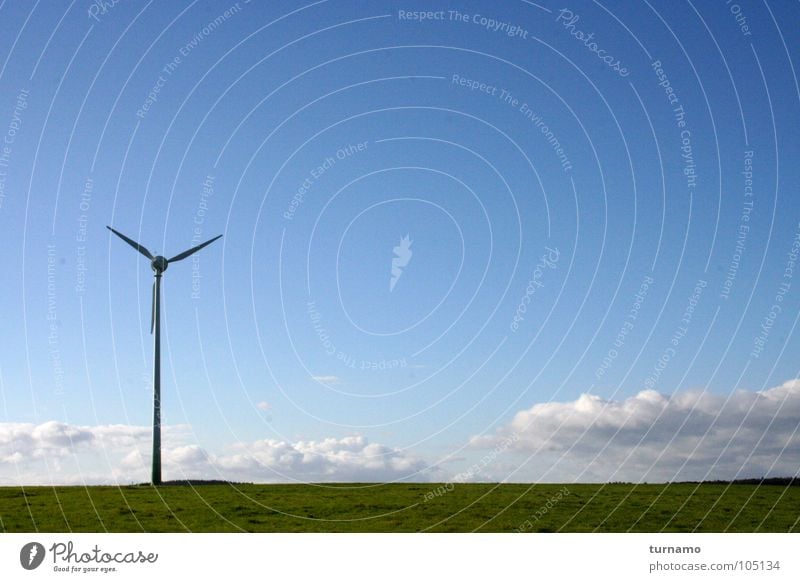 standfest blau Himmel Landschaft Landschaftsformen Windkraftanlage Wolken Elektrizität Luft Natur Industrie Sozialer Dienst Windtower Windturm Blick ins Weite