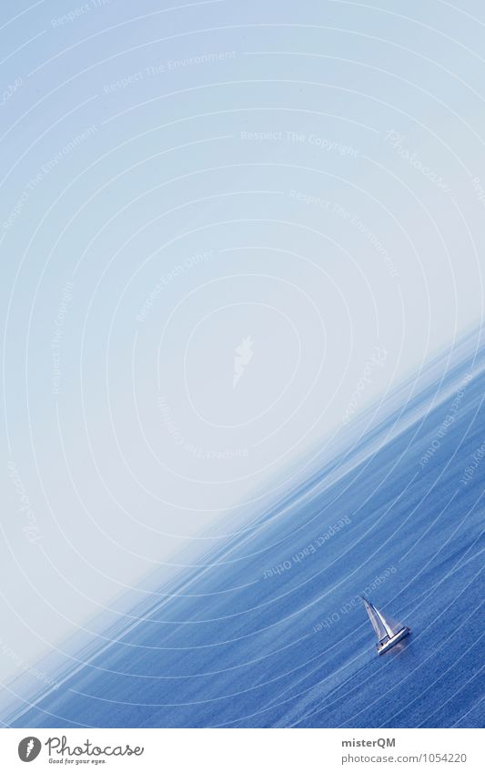 Am Berg. Kunst Kunstwerk ästhetisch aufwärts Meer Meerwasser Meeresspiegel Perspektive verrückt Neigung blau Wasserfahrzeug Bootsfahrt Sommerurlaub Ferne Segeln