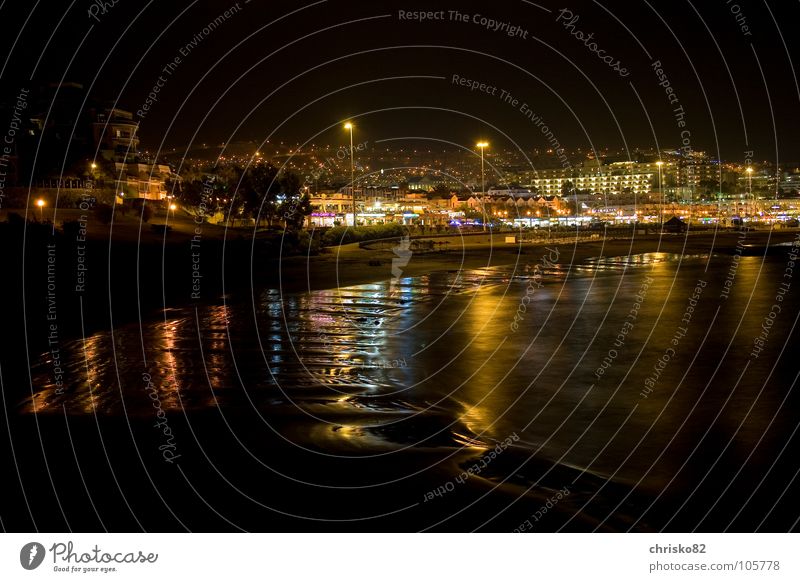 LichterMeer Ferien & Urlaub & Reisen Spanien Kanaren Teneriffa Strand Promenade Wellen mehrfarbig Nacht Panorama (Aussicht) Küste Süden Atlantik Abend