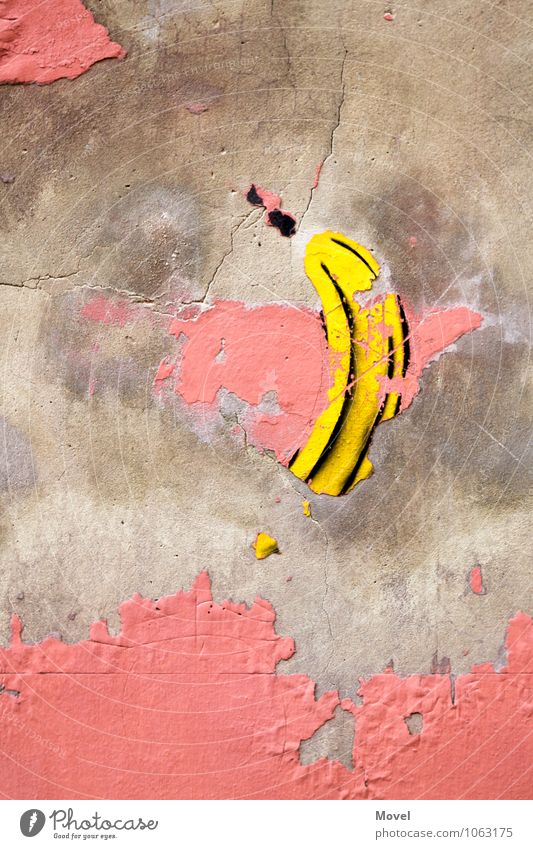 Bananensprayer Kunst Kunstwerk Architektur Stadt Mauer Wand Fassade Sehenswürdigkeit Stein Beton Zeichen Graffiti Bekanntheit einfach gut gelb rosa schwarz