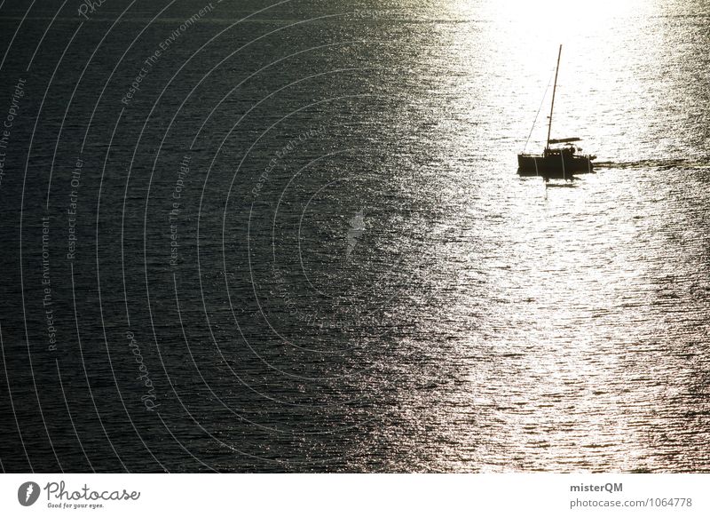 weit weg. Kunst Abenteuer ästhetisch Segeln Wasserfahrzeug Bootsfahrt Ferne Meer Meerwasser Meeresspiegel Sommer Sommerurlaub Farbfoto Gedeckte Farben