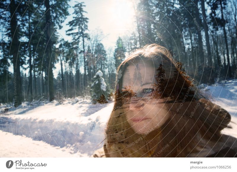 Winterspaziergang Portrait einer jungen Frau Gesundheit Leben ruhig Meditation Ausflug Sonne Schnee Winterurlaub wandern feminin Junge Frau Jugendliche