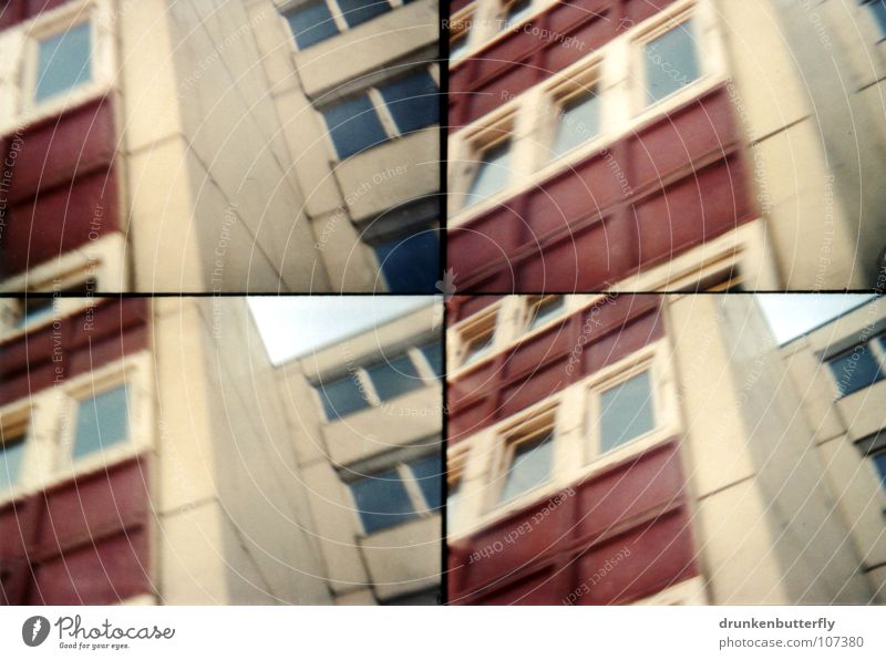 Lichtenberg Haus Fenster Hochhaus Beton rot grau trist Etage unten Altbau Neubau Wohnung Plattenbau Stein oben Lomografie Berlin
