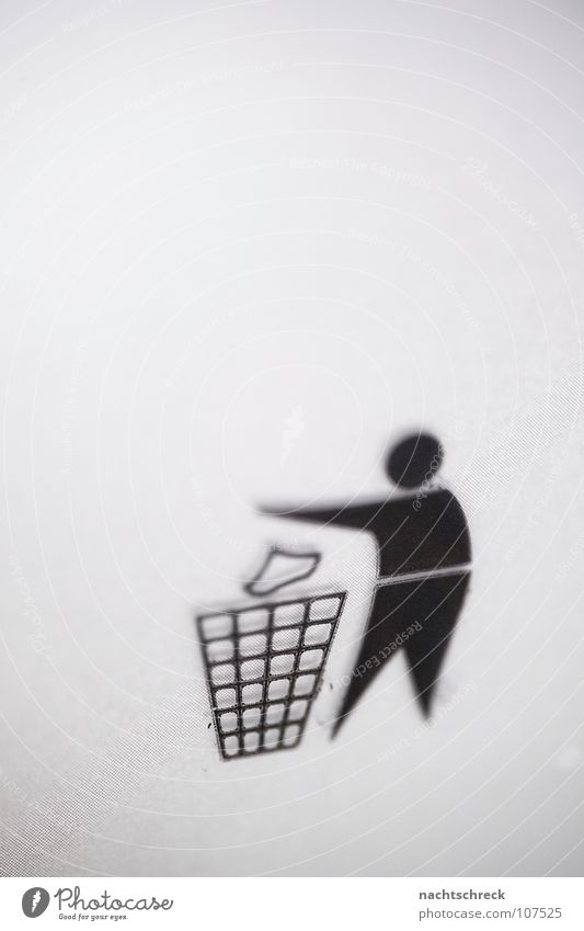 Schmeiss weg Symbole & Metaphern Ikon Müll wegwerfen Papierkorb Müllbehälter Recycling grau Mann Hinweisschild dreckig Mensch Grafik u. Illustration