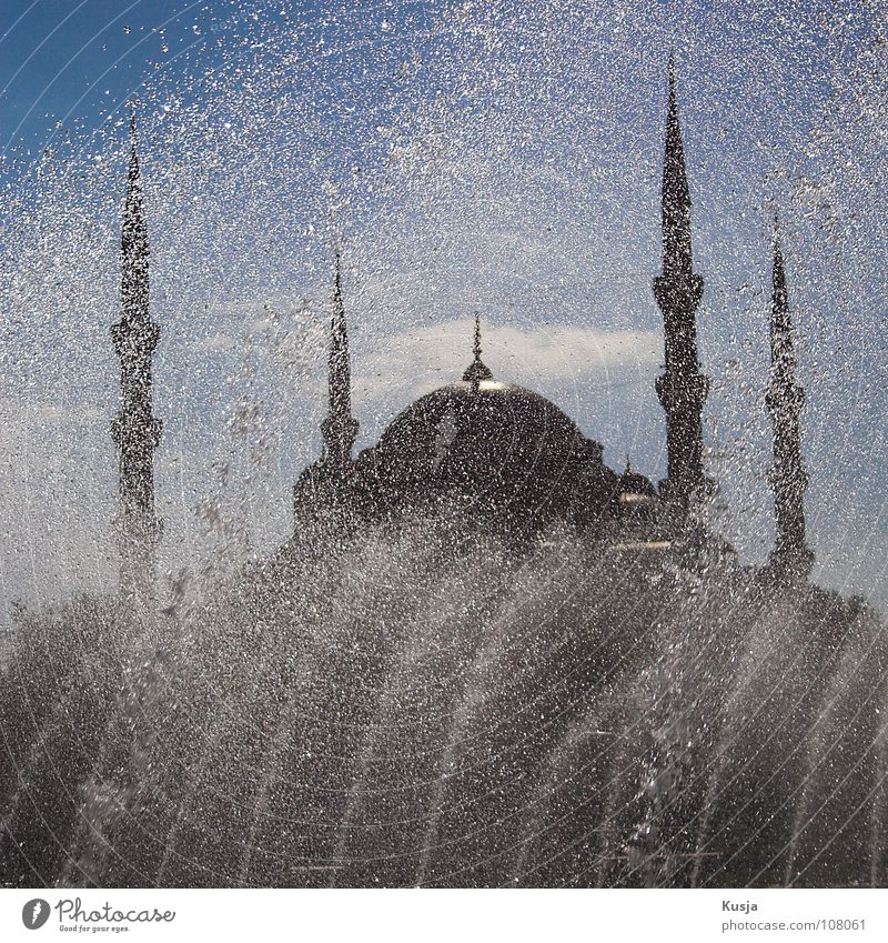 Sultan-Ahmet-Moschee Blaue Moschee Istanbul Religion & Glaube Islam Brunnen spritzen schwarz rund historisch Himmel Sonne Turm Wasser Fliesen u. Kacheln alt