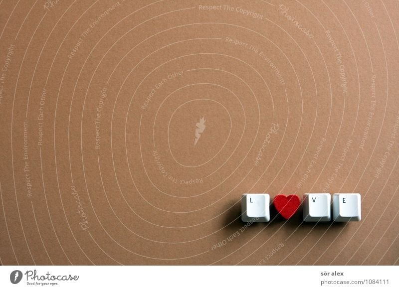 ein Herzchen Taste Tastatur herzförmig Zeichen Schriftzeichen schön braun rot weiß Gefühle Buchstaben Typographie Liebe Wort Farbfoto Innenaufnahme Menschenleer