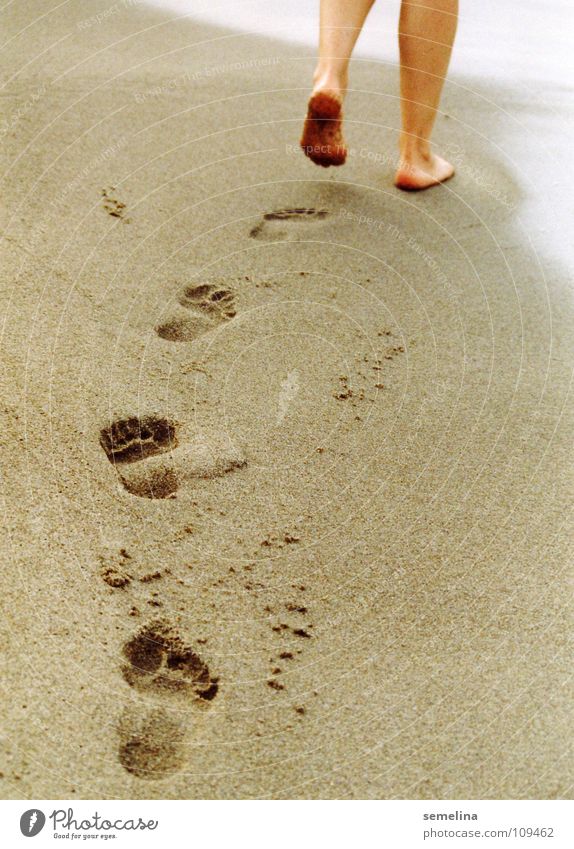 Strandläufer Fußspur Spuren Meer gehen Spaziergang Strandspaziergang Küste laufen Sand Einsamkeit Wege & Pfade Barfuß