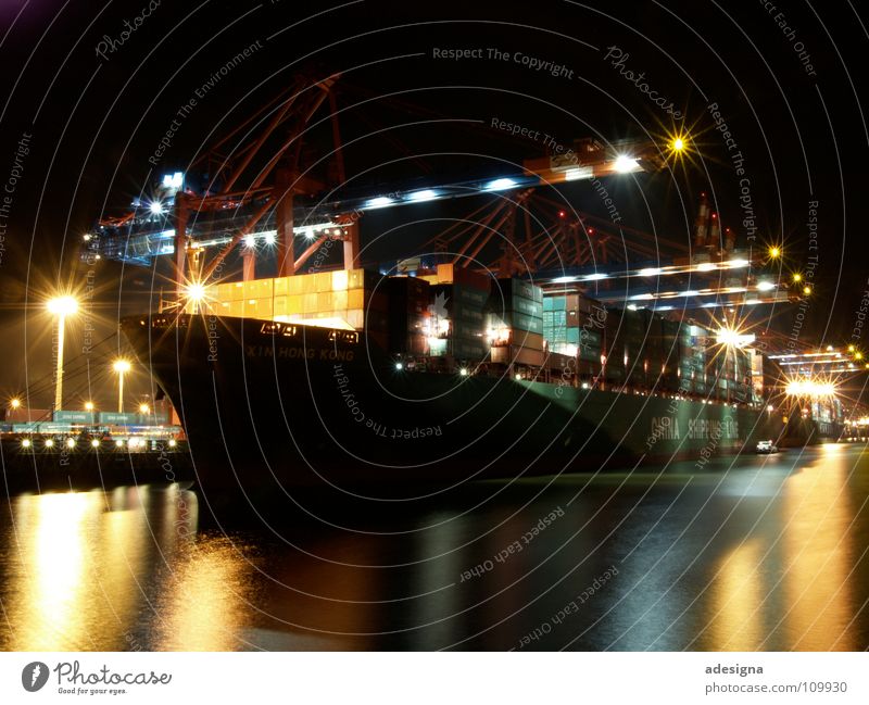 Hafen bei Nacht Wasserfahrzeug Licht Güterverkehr & Logistik Schifffahrt Hamburg Container