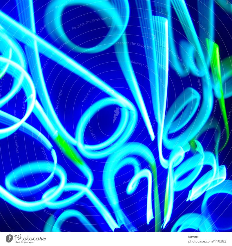 Neon Blues Part IV Dekoration & Verzierung Lampe Bewegung rund blau grün Farbe Neonlicht Spirale Schwung Kreis Leuchtspur Irrweg durcheinander Dynamik blue glow