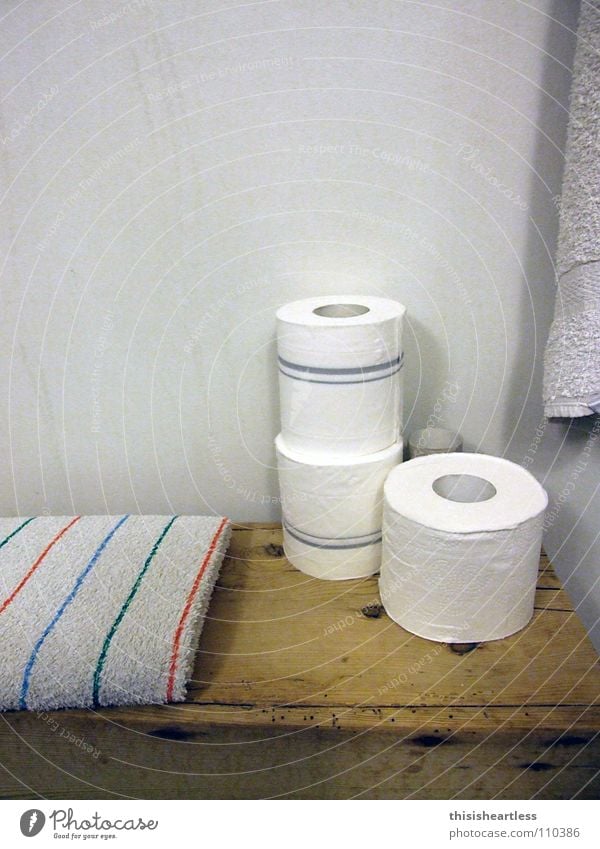 schön aufgeräumt Bad Toilette Vorleger eng Intimität Wäsche Papier Handtuch Holzbank ruhig Erholung Sitzung Sauberkeit drücken Abgas fertig Geruch makaber