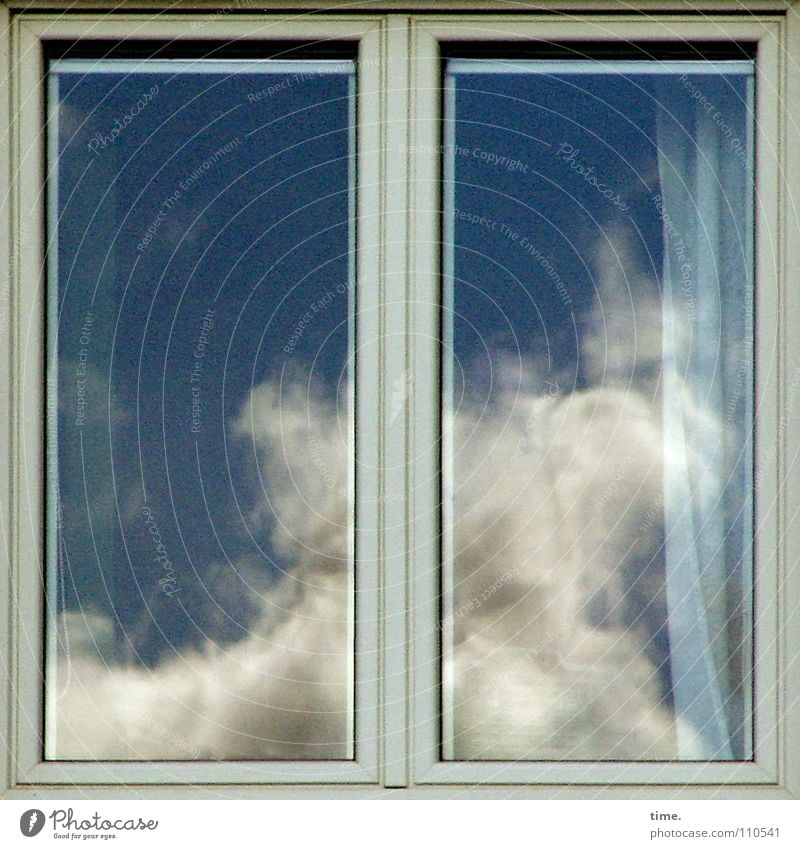 Turbulenzen diesseits/jenseits Reflexion & Spiegelung Himmel Wolken Fenster Glas blau Kraft Fensterrahmen himmelblau Vorhang Fensterscheibe 2 Haushalt