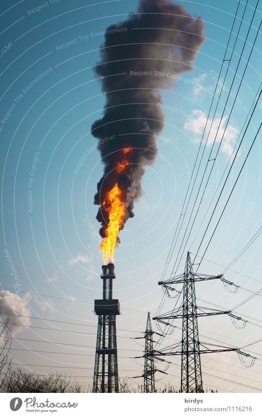 Störfall in eine Chemiewerk in Wesseling, Abfackeln von giftigen Substanzen Feuer CO2 Wolkenloser Himmel Schönes Wetter Industrieanlage Turm Schornstein Rauch