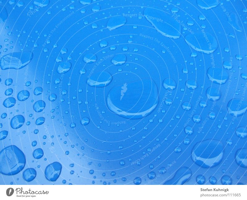 blau Spiegel Wasser Wassertropfen Regen Lack Tropfen Farbe hell-blau Verlauf blue Glätte Farbfoto Außenaufnahme Nahaufnahme Makroaufnahme Strukturen & Formen