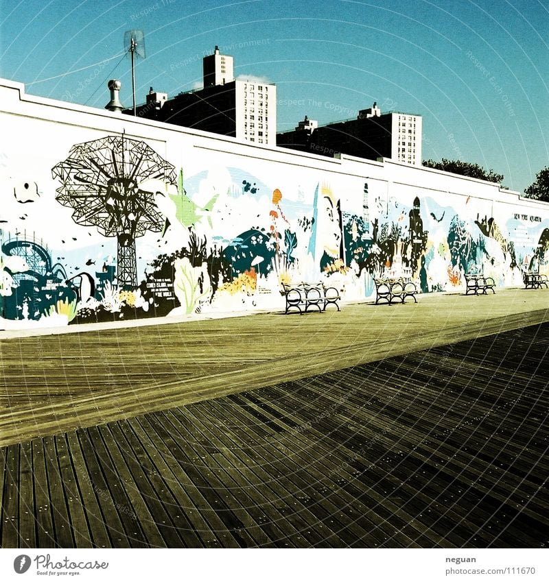 coney island 7 Amerika New York City Küste Wand Mauer Gemälde Holzfußboden Physik Sommer Herbst streichen street Haarschnitt Wärme blau Architektur