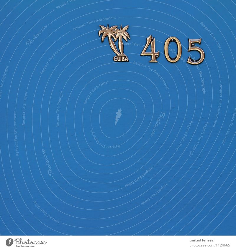 FF# 405 Kunst ästhetisch Ziffern & Zahlen Namensschild Hausnummer Kuba blau Palme Urlaubsfoto Urlaubsgrüße Symbole & Metaphern Farbfoto Gedeckte Farben