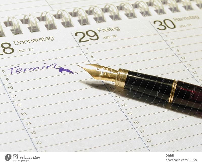 TERMIN Termin & Datum Verabredung Schreibgerät Kugelschreiber Füllfederhalter Tinte Kalender schreiben Feder Ziffern & Zahlen Business