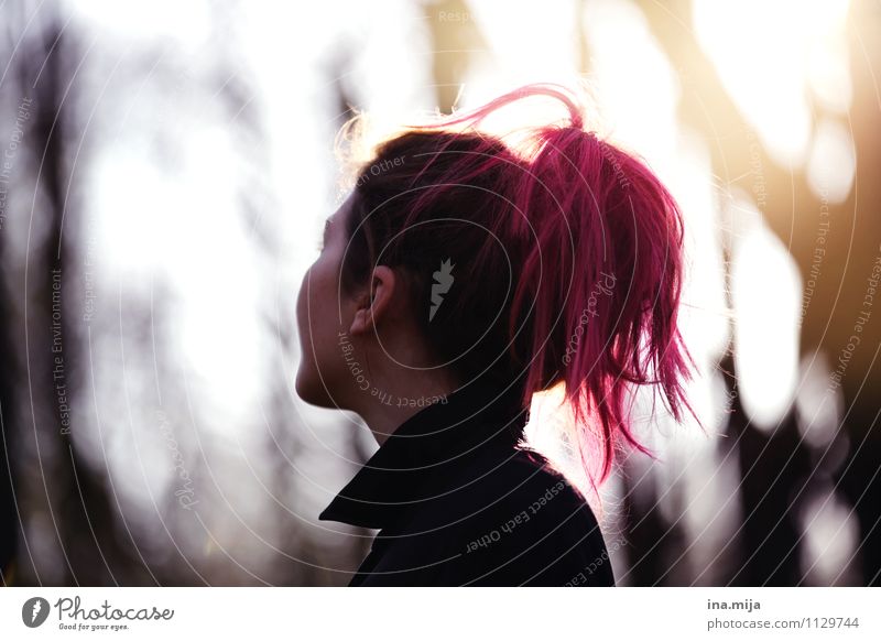. Mensch feminin Junge Frau Jugendliche Erwachsene Haare & Frisuren 1 18-30 Jahre Natur Herbst Wald rothaarig langhaarig Zopf Punk Coolness Optimismus