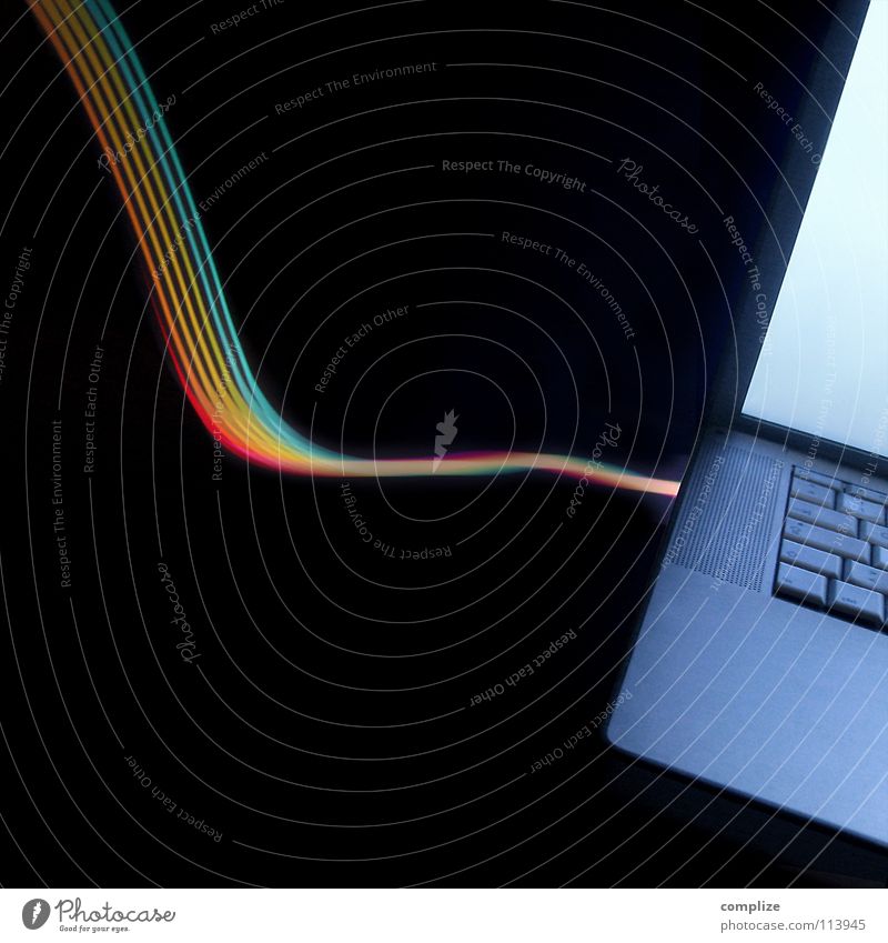 endlich online Notebook Internet spektral Spektralfarbe regenbogenfarben Streifen Licht zart parallel elektronisch Lichtschlauch Schlauch schwarz virtuell