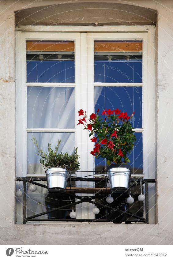 French Windows II Kunst ästhetisch Fensterladen Fensterscheibe Fensterbrett Fensterblick Fensterkreuz Fensterrahmen Fensterfront Fenstersims Blumentopf Farbfoto