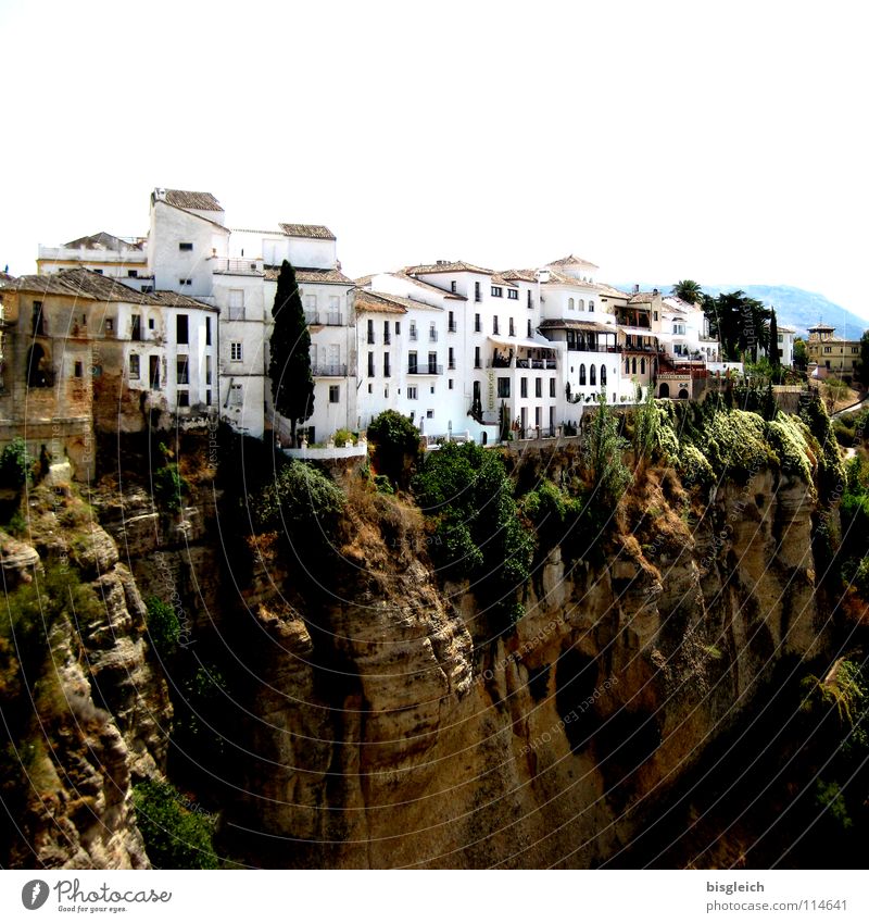 Ronda (Spanien) Farbfoto Außenaufnahme Textfreiraum oben Städtereise Berge u. Gebirge Haus Felsen Schlucht Europa Stadt Sehenswürdigkeit braun weiß Andalusien