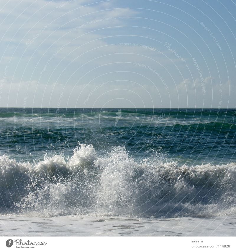 Wellen am Strand Erholung Freizeit & Hobby Ferien & Urlaub & Reisen Ferne Freiheit Sonnenbad Meer Natur Wasser Horizont Wärme Küste Bewegung heiß nass blau