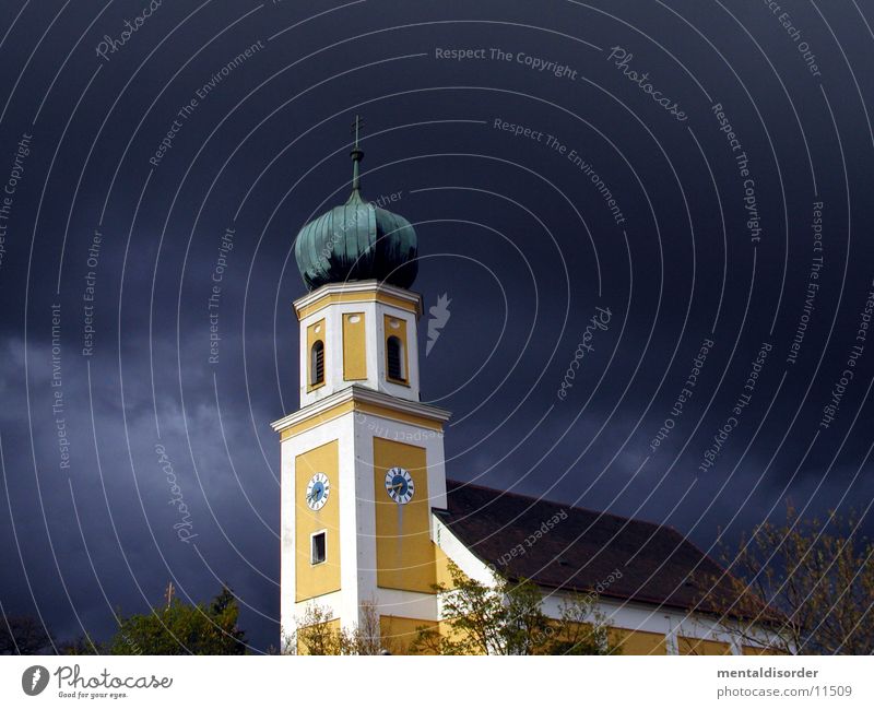 da wo die welt noch in Ordnung ist 1* Bayern gelb Uhr Glocke Gotteshäuser Religion & Glaube Himmel Gewitter Turm
