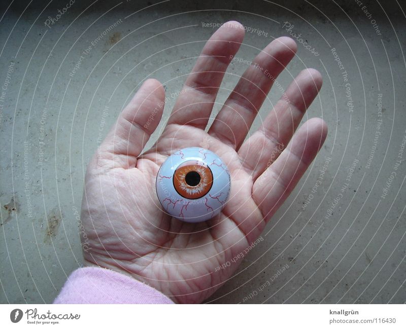 Unecht Hand Handfläche Pupille Finger Handlinie Vergänglichkeit obskur Auge Braunauge