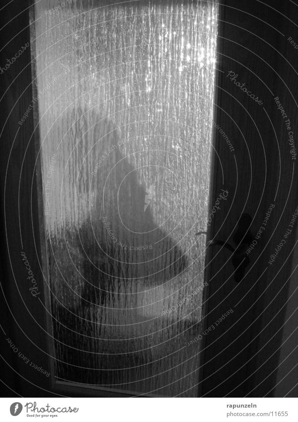 Silhouette Milchglas Licht Frau entkleiden anziehen Profil Tür Glas Schatten werfen Sonne Mensch Voyeurismus