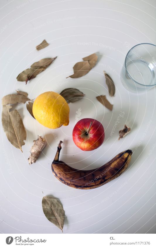 obst und so Lebensmittel Frucht Apfel Zitrone Banane Ingwer Lorbeer Ernährung Bioprodukte Getränk Trinkwasser Glas Gesundheit Gesunde Ernährung vitaminreich