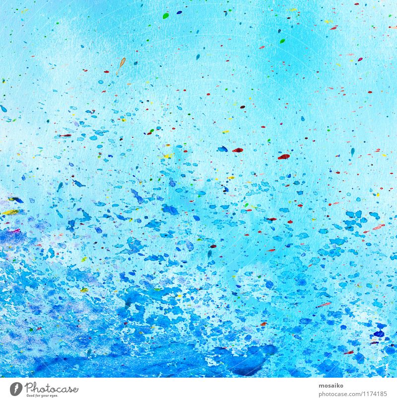 Farbspritzer auf blauem Grund Lifestyle Stil Design Kunst Künstler Maler Kunstwerk Kultur mehrfarbig Freude Fröhlichkeit Lebensfreude Begeisterung exotisch