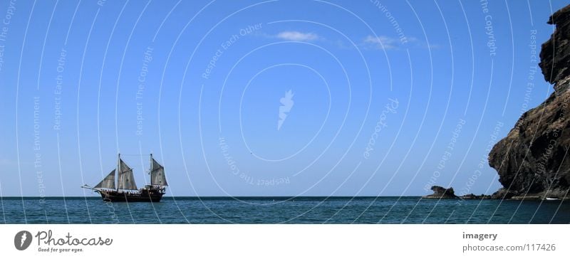 Kolumbus auf Teneriffa gelandet Segelschiff Küste Meer entdecken Pirat entern kentern Strand Schifffahrt Erfolg alt Felsen Ferne Vergangenheit Himmel blau