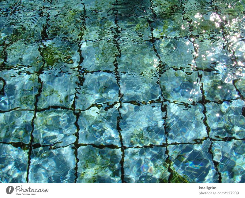 Licht bricht Schwimmbad Lichtbrechung Sonnenstrahlen grün Quadrat Sommer Wasser Fliesen u. Kacheln Reflexion & Spiegelung hell Becken Linie Unschärfe